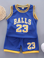Boys Basketball Number Graphic Tank Top & Shorts Set for Summer
