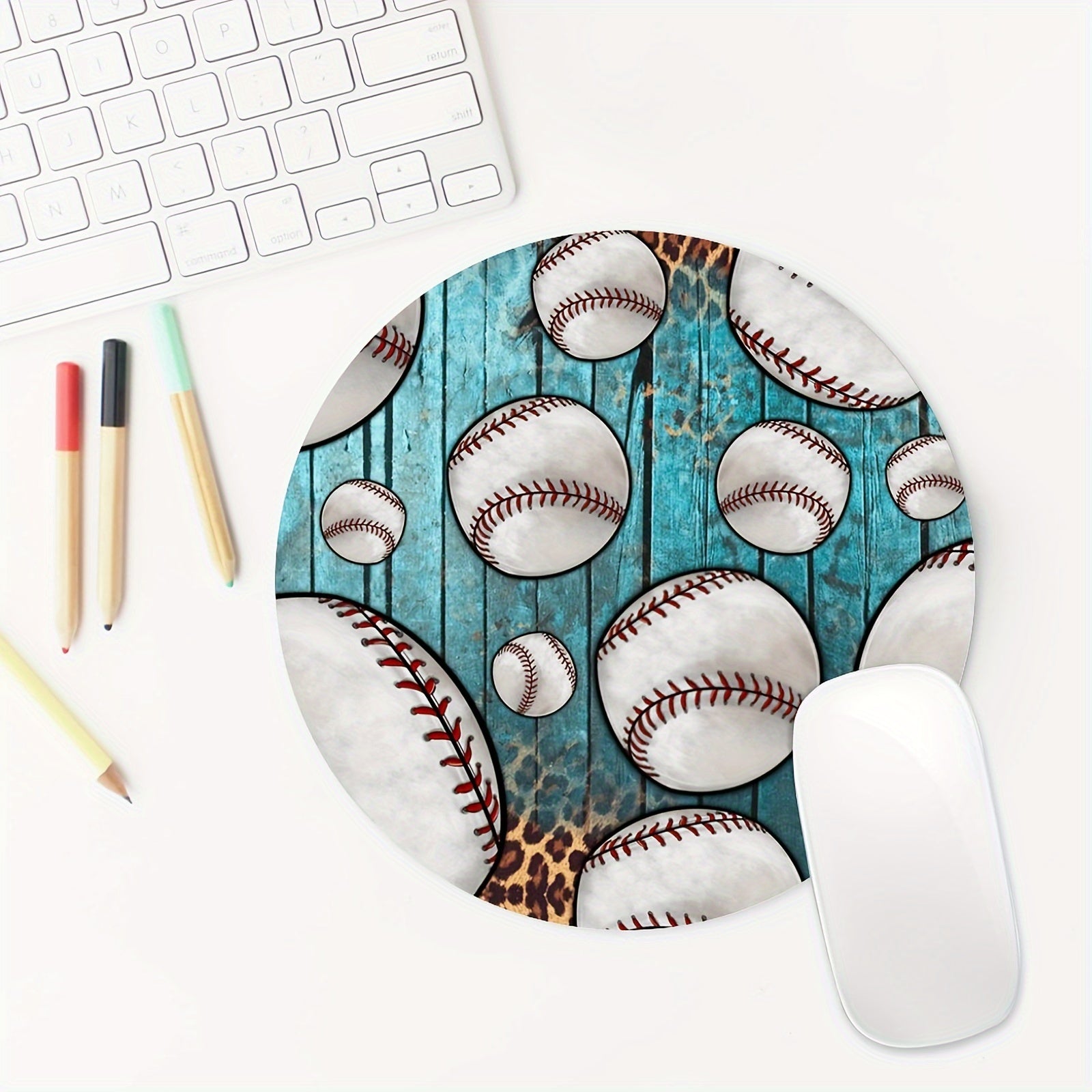 Baseball Round Mouse Pad Non Slip Rubber Base Small Size 7.87 x 7.87 x 0.1 Inch