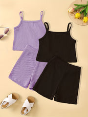 2-Piece Toddler Girl's Ribbed Knit Cami Crop Tops & Track Shorts Summer Outfit