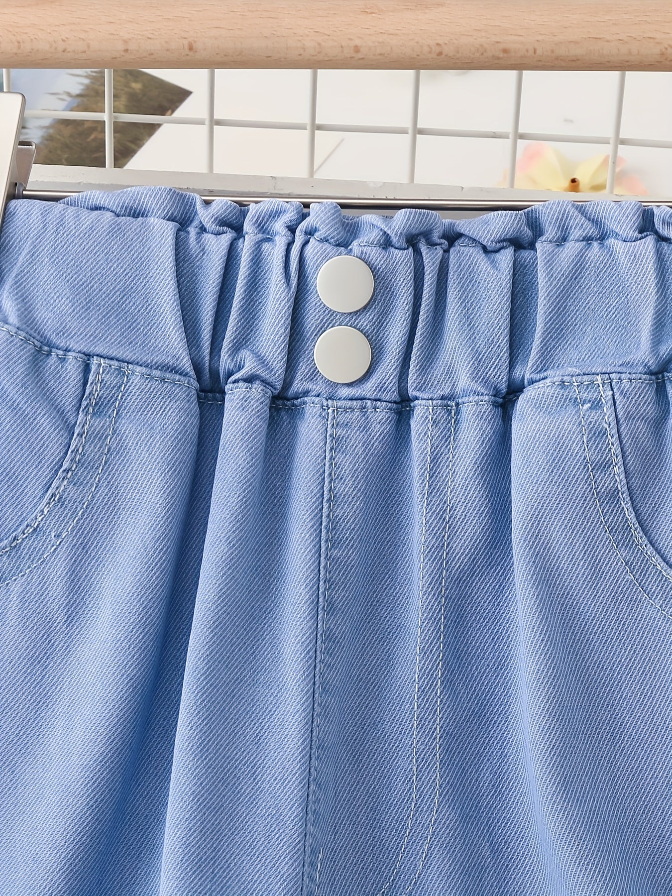 Girls Button Jeans Wide Leg Pants Teen Kids