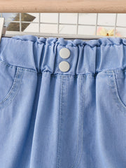 Girls Button Jeans Wide Leg Pants Teen Kids