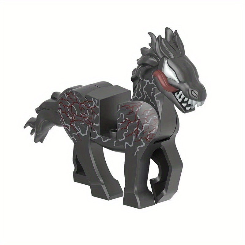HHLXGG Evil Horse Model Figure Red Grey Cracked Pattern Statue