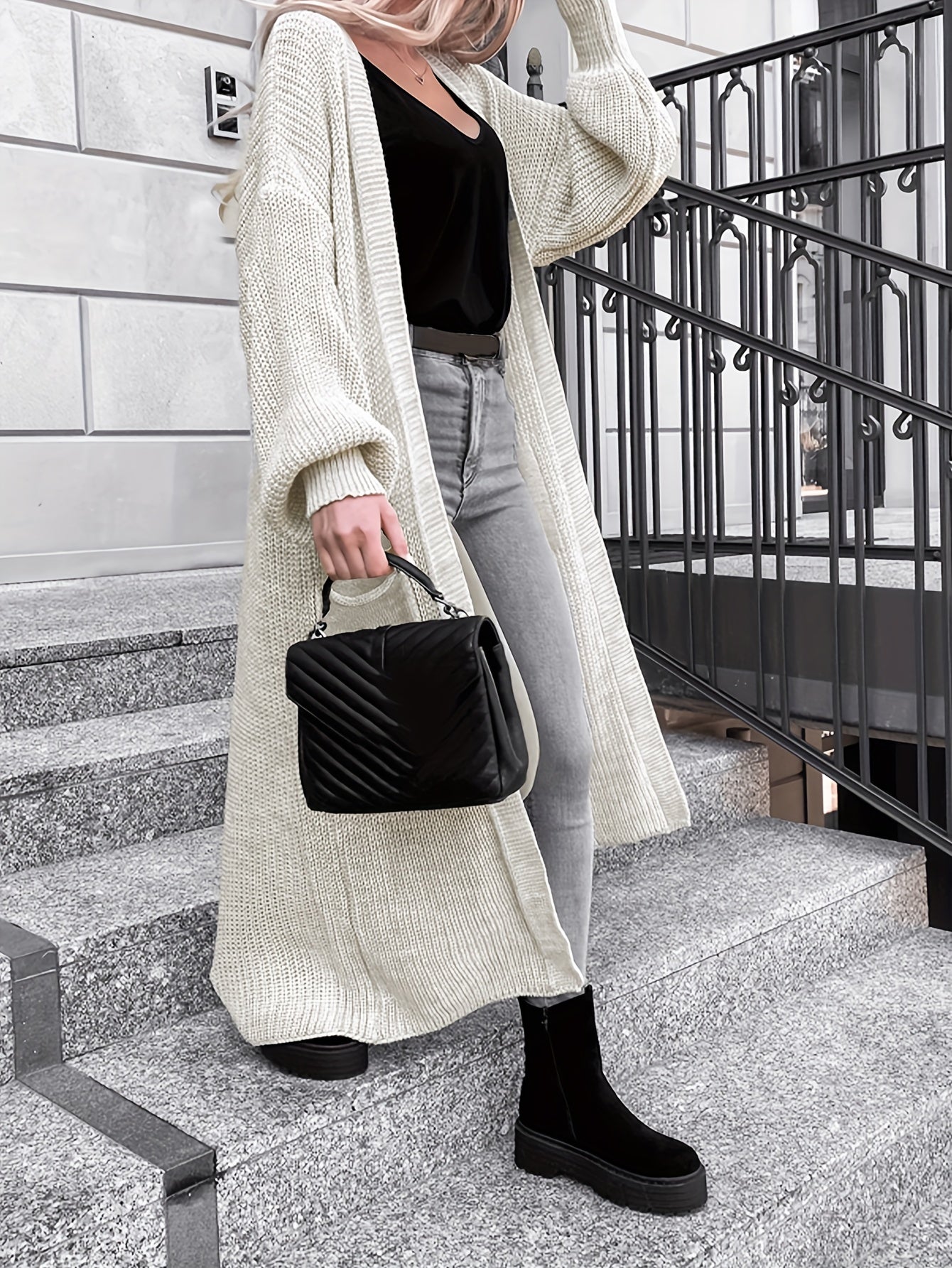 Solid Long Sleeve Stretch Cardigan