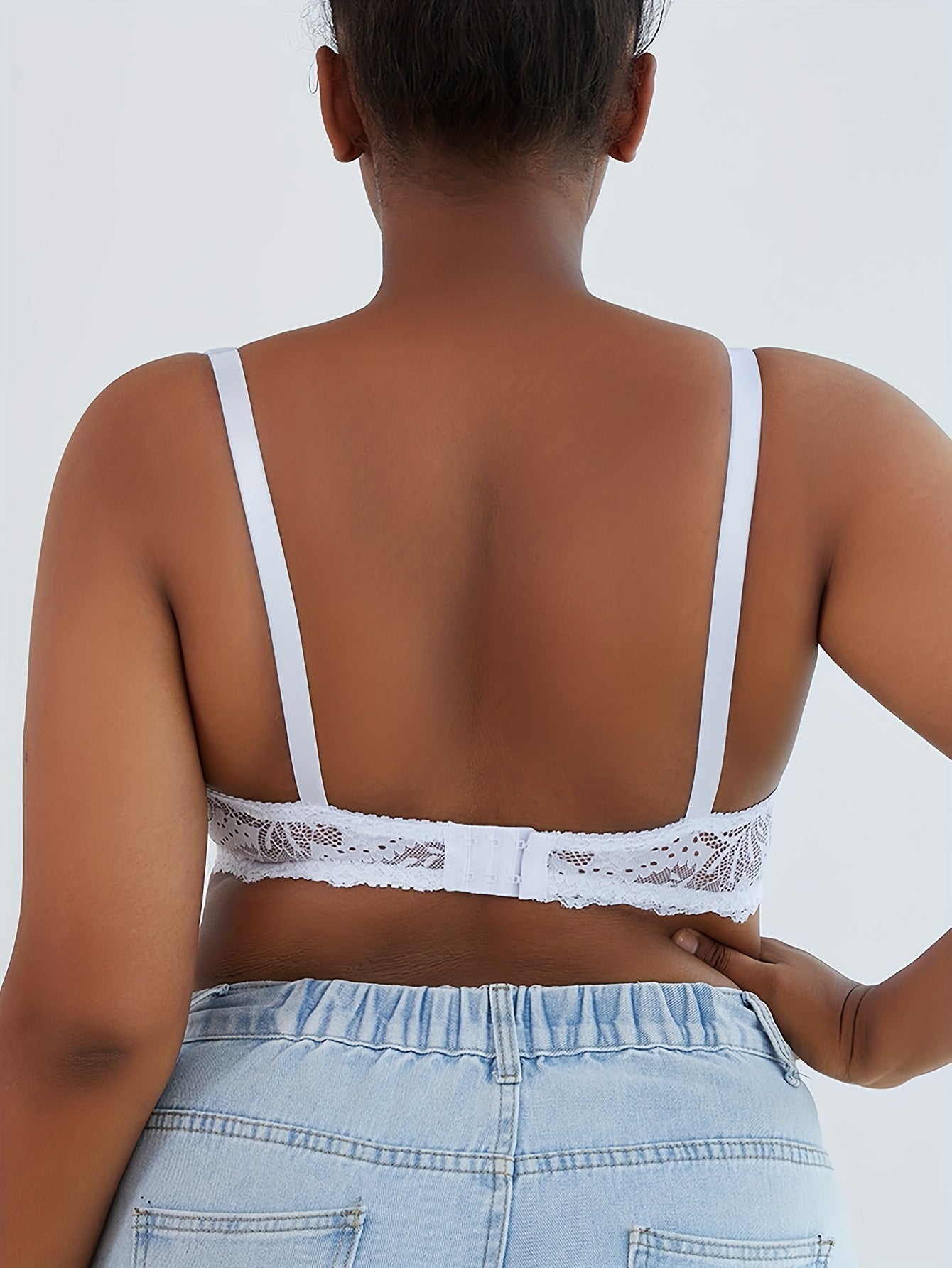 Contrast Lace Semi Sheer Plus Size Bra