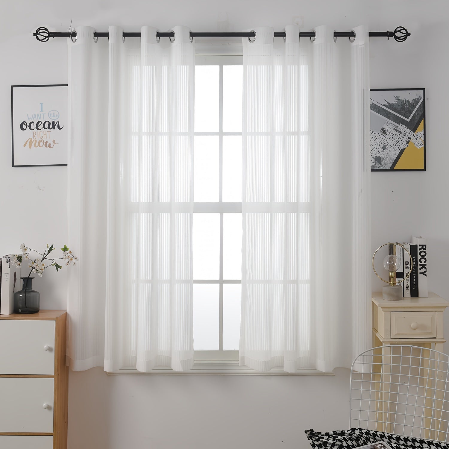 Translucent Sheer Curtain Modern Pastoral Style Home Decor