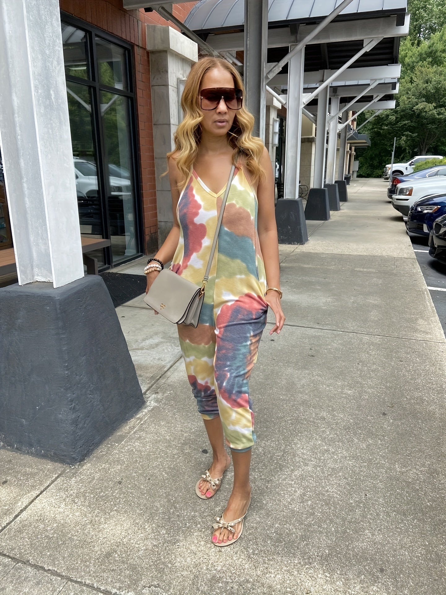 Tie Dye Spaghetti Jumpsuit Casual Sleeveless Summer Jumpsuit With Pocket
