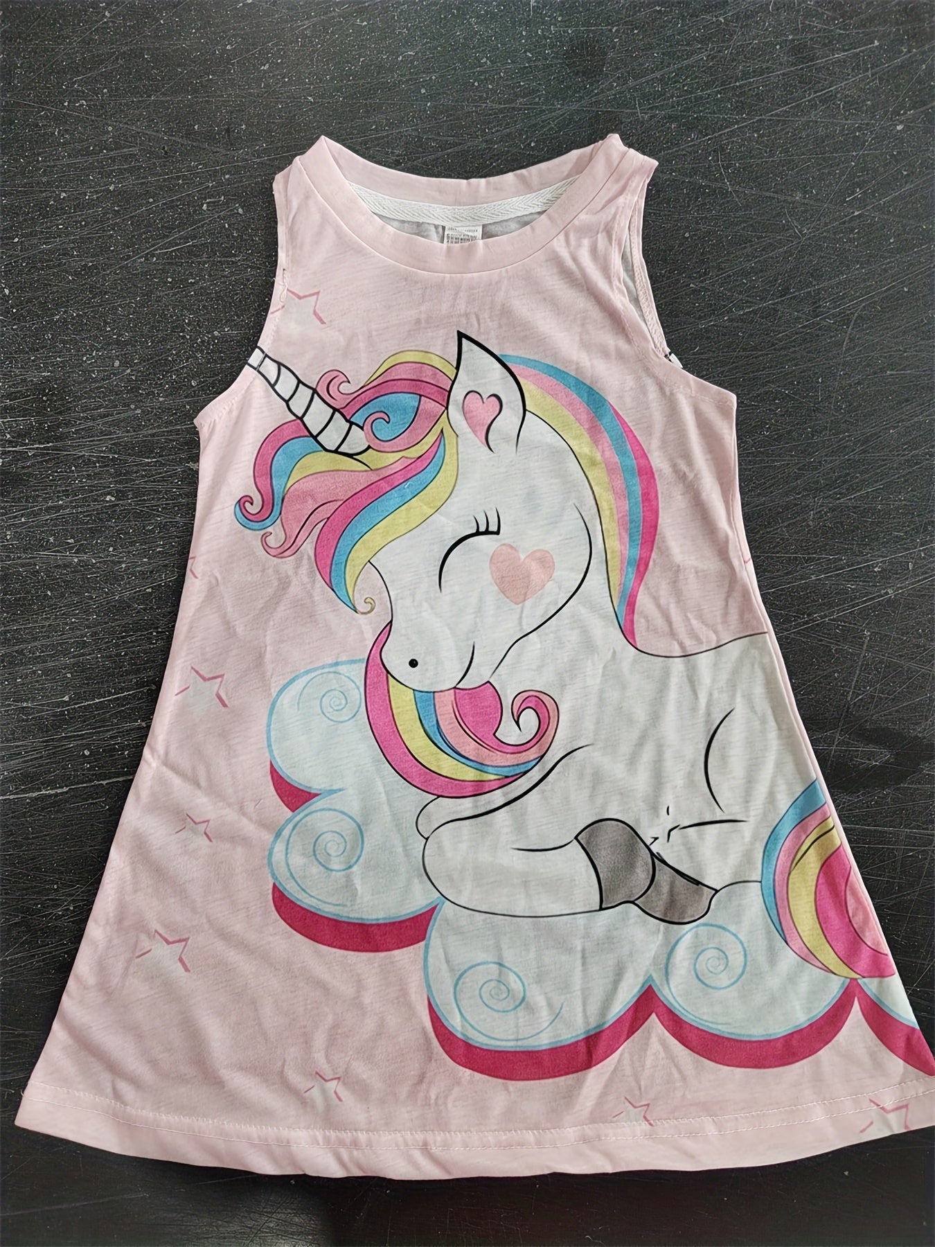 Girl's Pony & Heart Dress Sleeveless Crew Neck Princess Dress For Summer