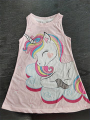 Girl's Pony & Heart Dress Sleeveless Crew Neck Princess Dress For Summer