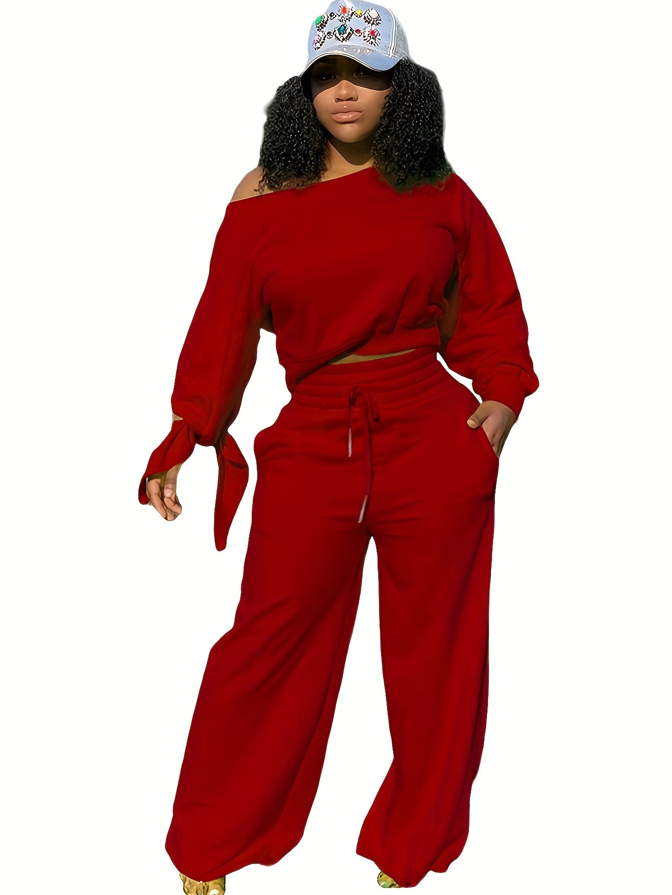 One Shoulder Fleece Top & Pants Set