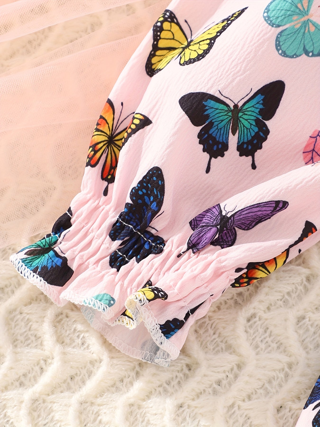 Butterflies Smocked Dress For Girls Comfy Vacation Casual Dress Kids Clothing