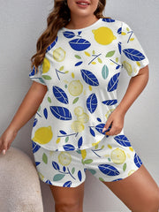 Plus Size Lemon Print Tee & Shorts Lounge Set