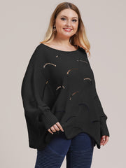 Boat Neck Loose Fit Sweater Women's Plus Casual Solid Sweater