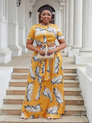 Floral Print Plus Size Crop Top & Maxi Skirt Set
