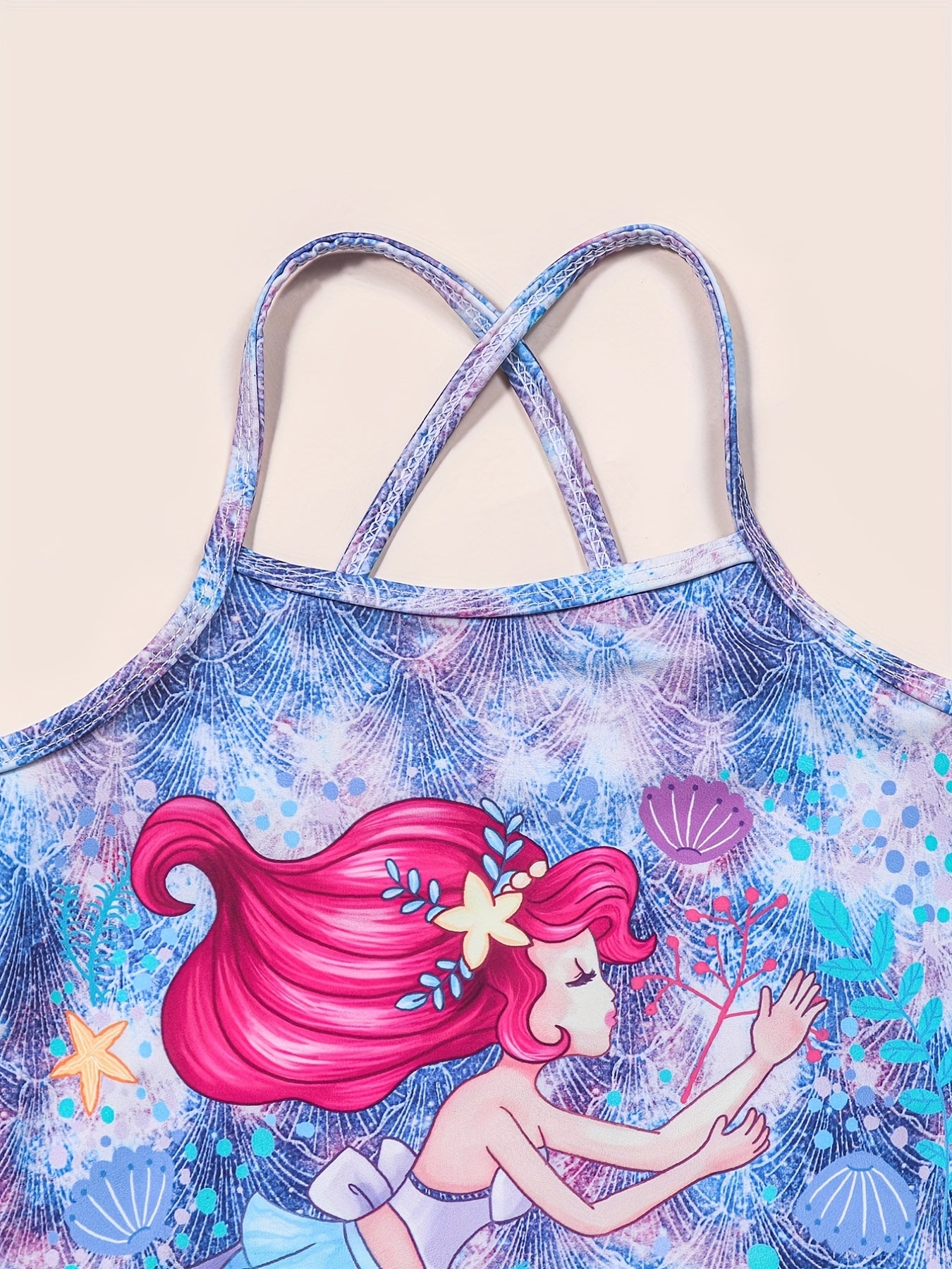 Girl's Mermaid Print Onesie Swimsuit Fish Scale Tie dye Print