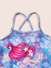 Girl's Mermaid Print Onesie Swimsuit Fish Scale Tie dye Print