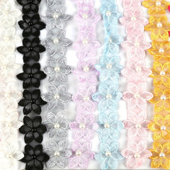 Embroidery Flower Pearl Lace Organza Neckline DIY Accessories