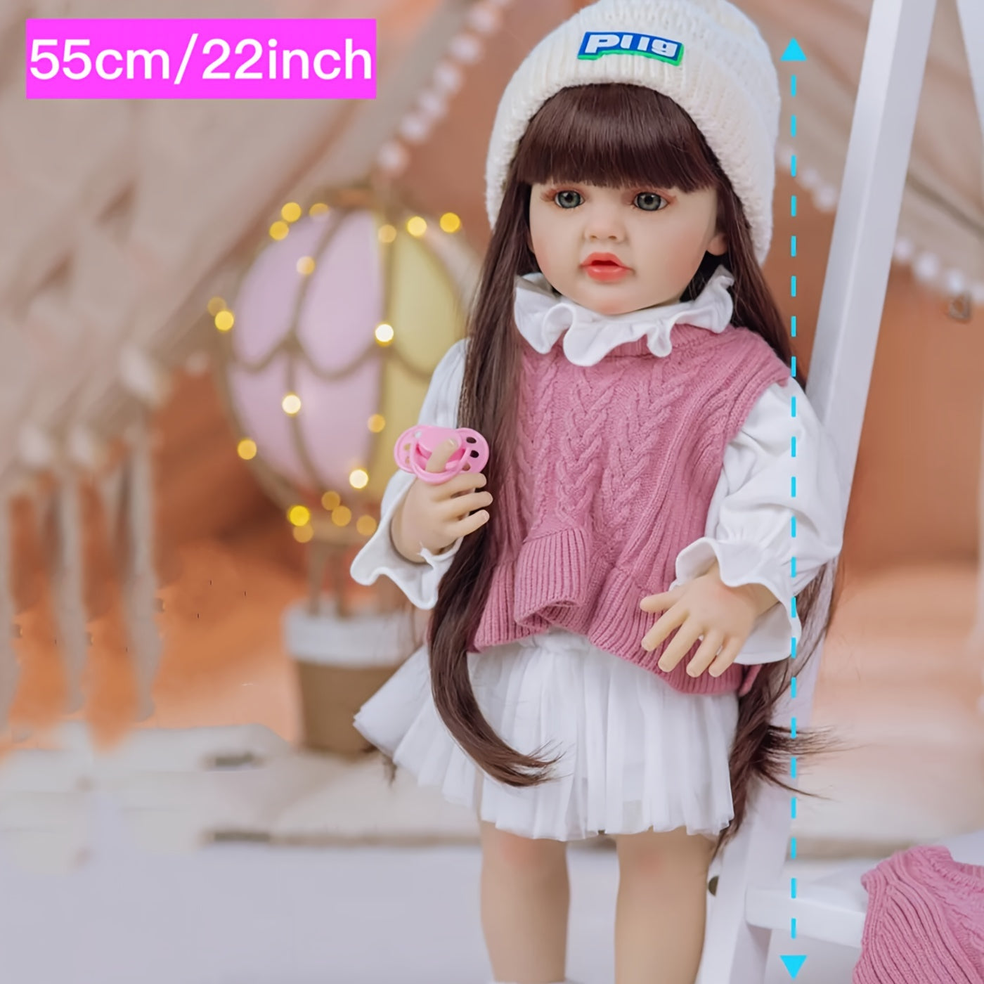 55 Pink Reborn Youngsters Girl Doll Full Vinyl Body Princess Toy