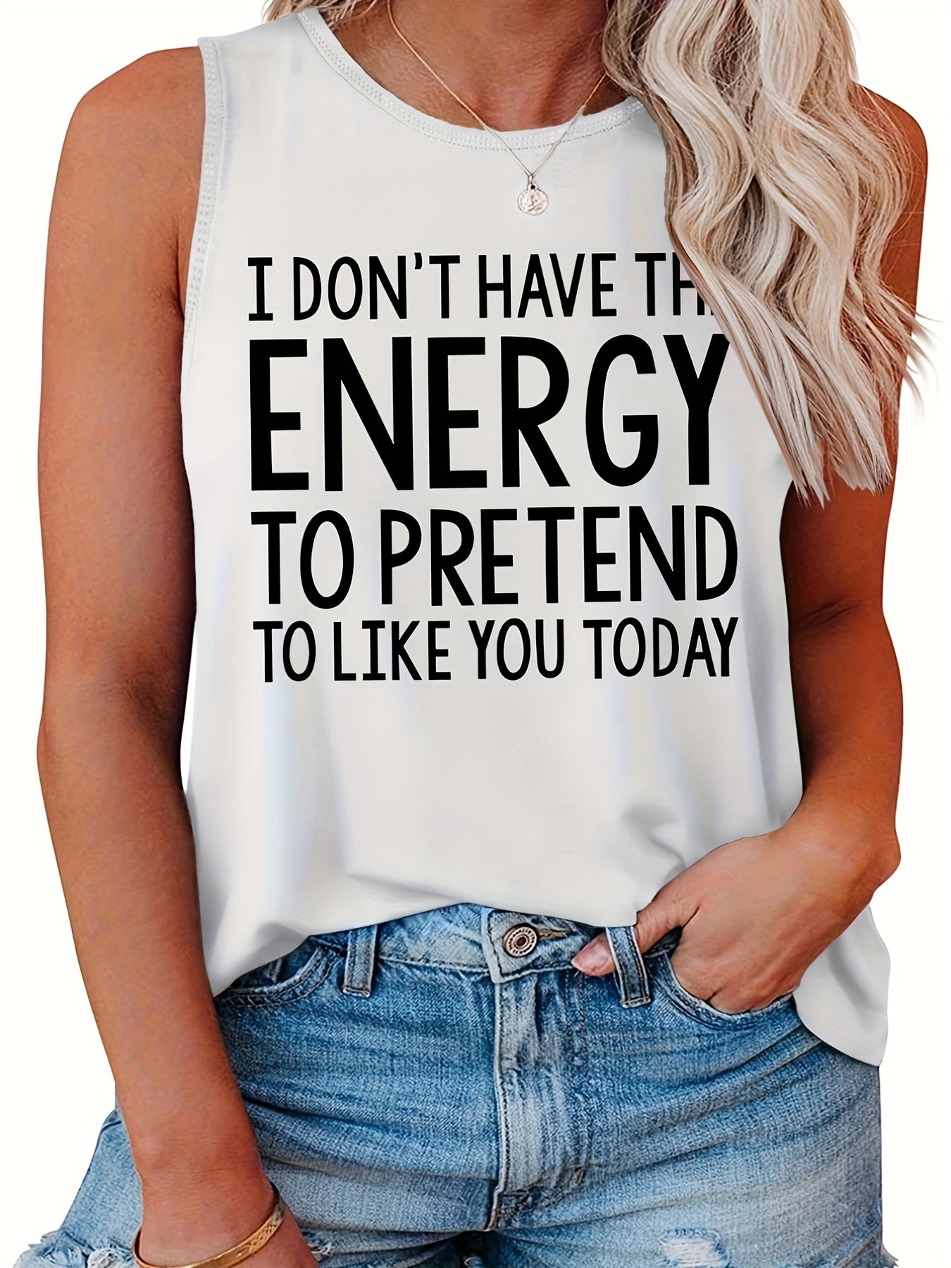 Letter Print Round Neck Tank Top