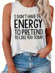 Letter Print Round Neck Tank Top
