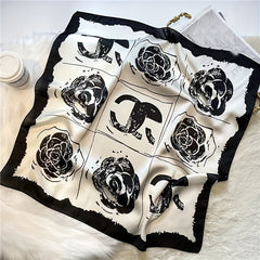 Camellia Print Silk Shawl Square Scarf