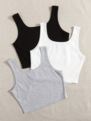 Basic Tank Top 3 Pack Sleeveless Women's Casual Square Neck