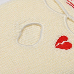 Heart Broken Embroidery Balaclava Hip Hop Knit Mask