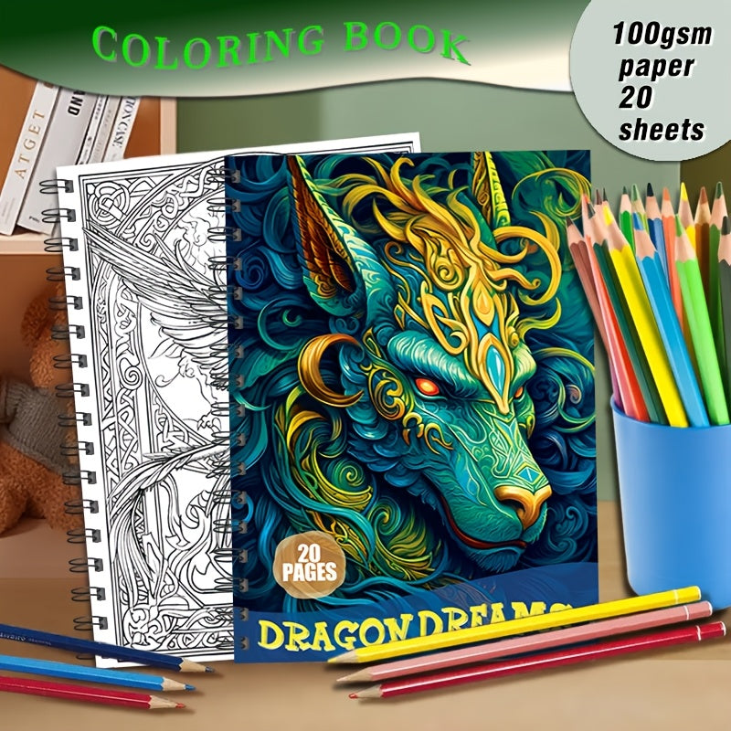 Dragon Coloring Book for Adults 20 Pages Patterns DIY Painting Stress Relief