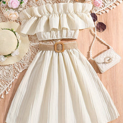 Girl's Off Shoulder Ruffle Camisole & Flared Skirt Set - Summer Outfits