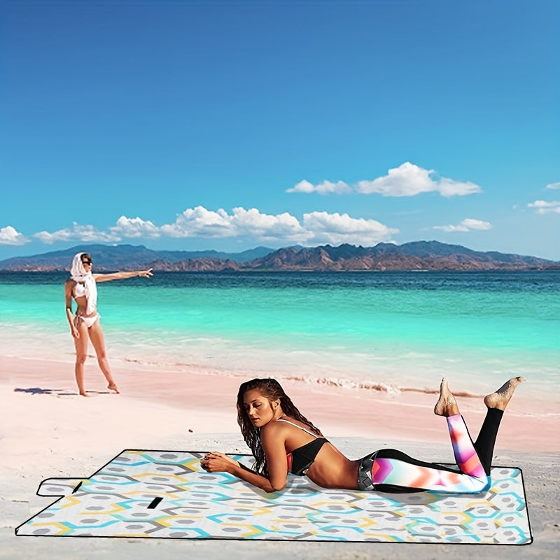Portable Beach Blanket 3 Layers Sandproof Waterproof Mat Outdoor Geometry