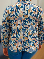 Casual Blouse Women's Plus Geometric Print Lantern Sleeve Tie Front