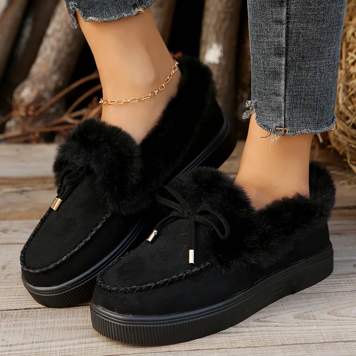 Plush Lined Furry Flat Skate Shoes
