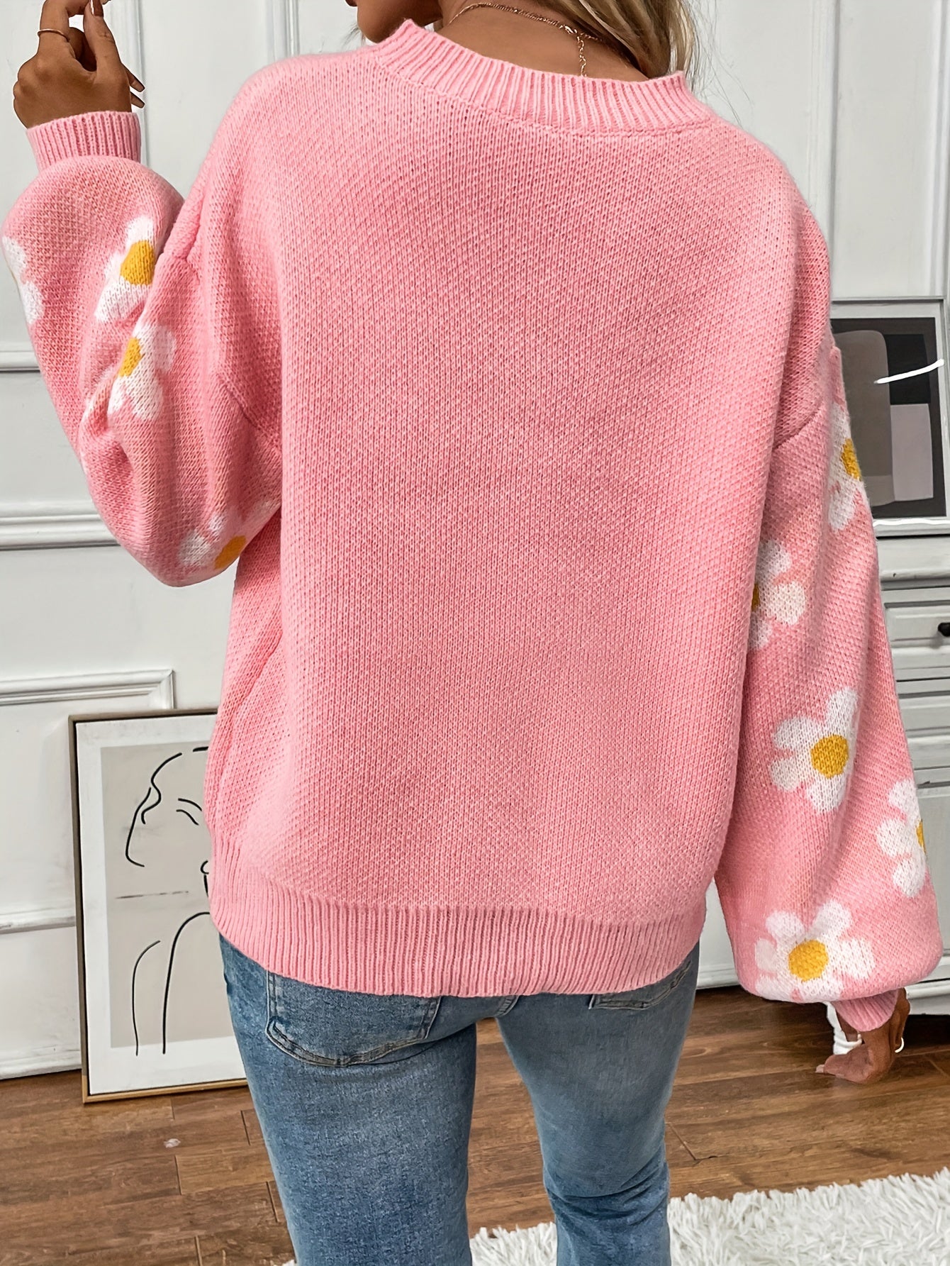 Floral Print Sweater Long Sleeve Pullover Women's Clothing