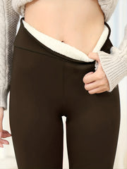 Warm Plush Lined Leggings High Waist Stretchy Long Length Women's Clothing