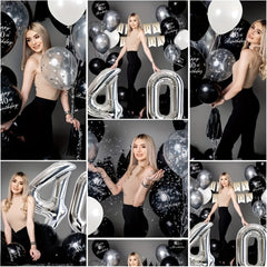 40th Birthday Party Decorations - Silvery Metal Balloons and Rainbow Confetti