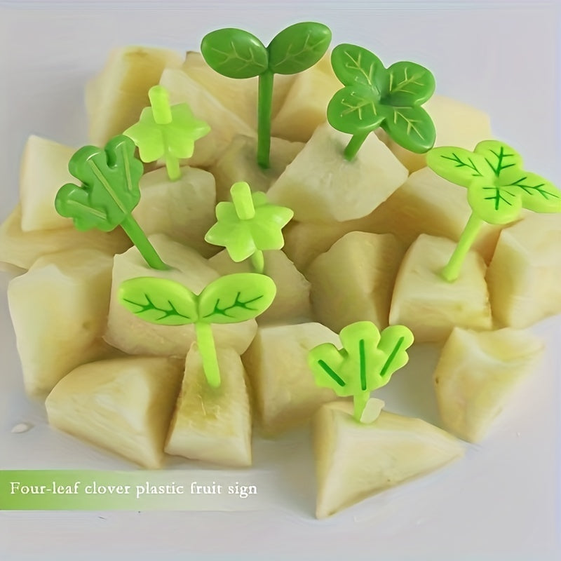 8pcs Fruit Forks Toothpick Food Prod Leaves Plastic Decoration Small Salad