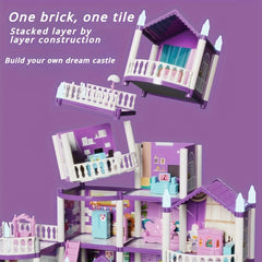 13-Room Dollhouse Villa Pink/Purple 3-Level Toy House Durable Plast