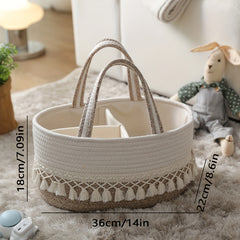 Boho Style Tassel Detachable Woven Storage Basket - Nursery and Home Organizer
