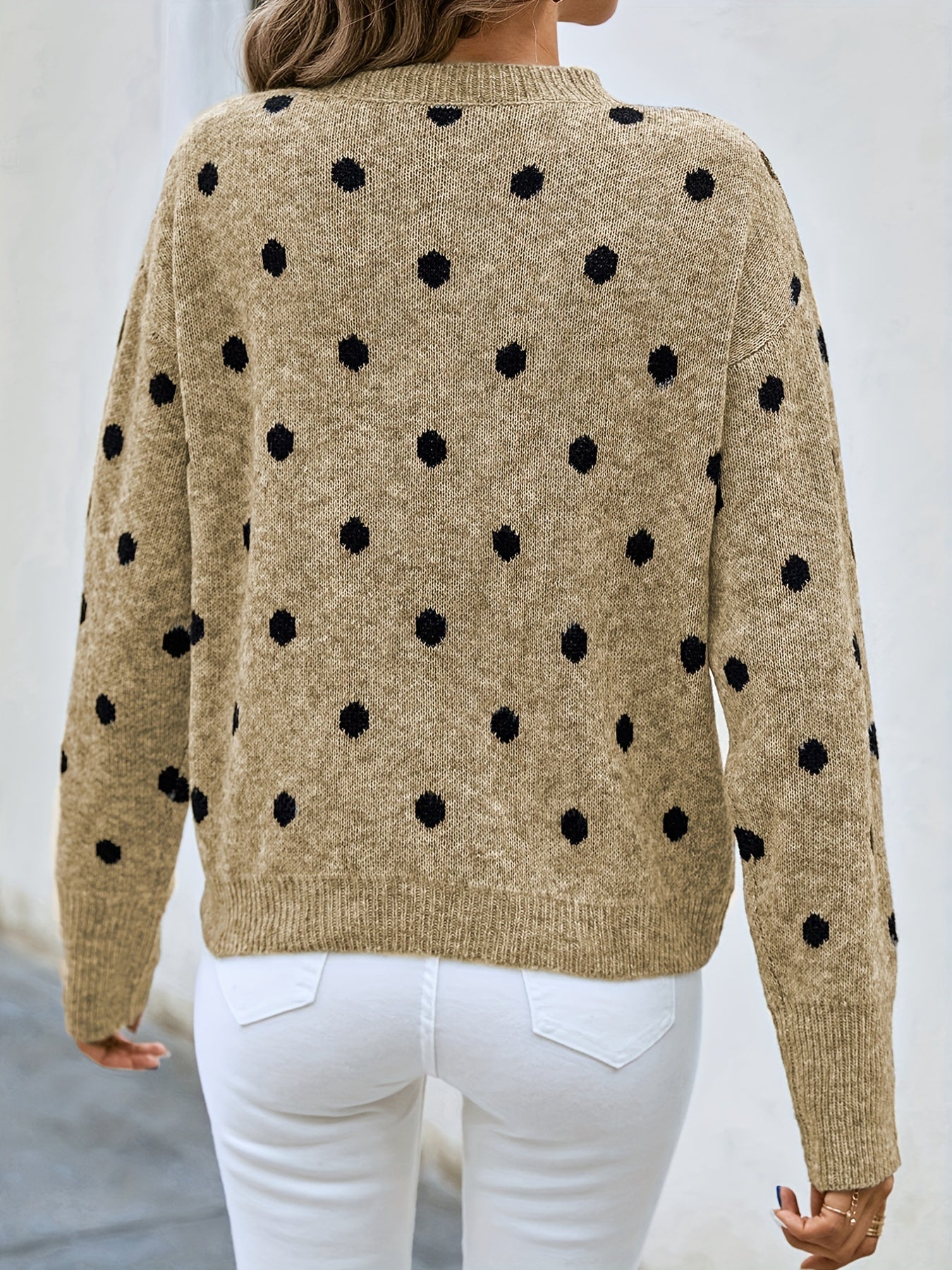 Polka Dot Crew Neck Pullover Sweater for Women