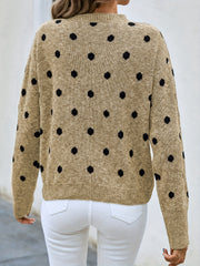 Polka Dot Crew Neck Pullover Sweater for Women