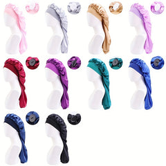 Solid Satin Long Hair Bonnet Head Scarf Night Cap