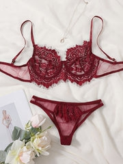 Lacy Trim Semi Sheer Lingerie Set Sexy Women's Underwear