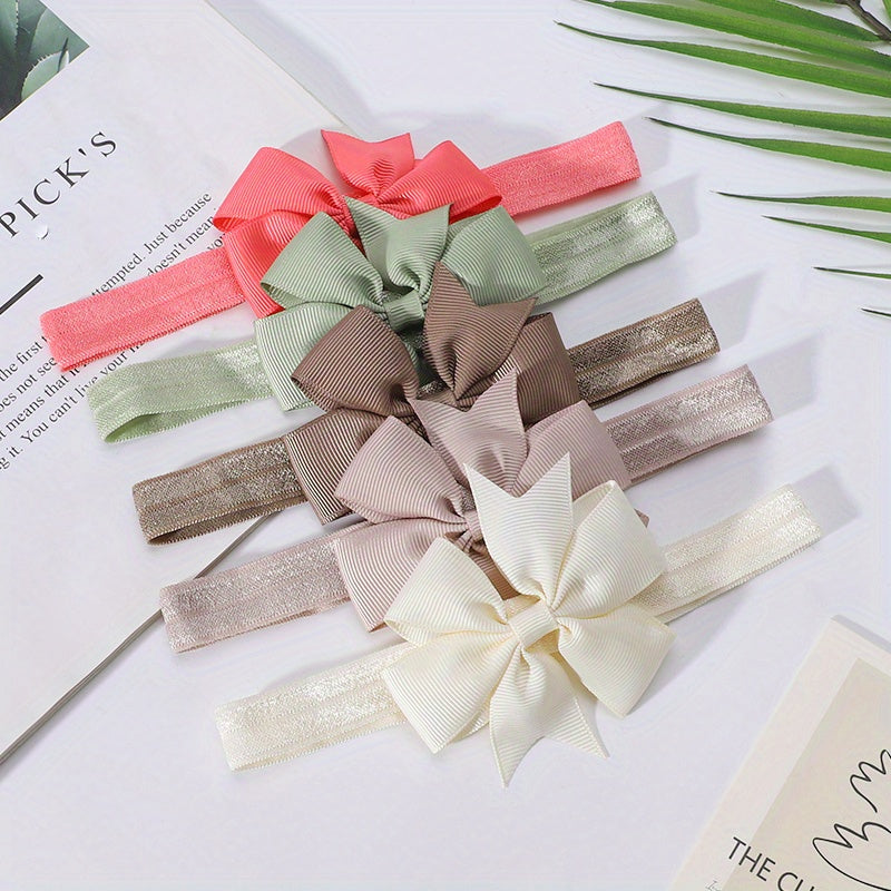 5pcs Set Bowknot Hairbands Soft Nylon Headbands for Baby Girls
