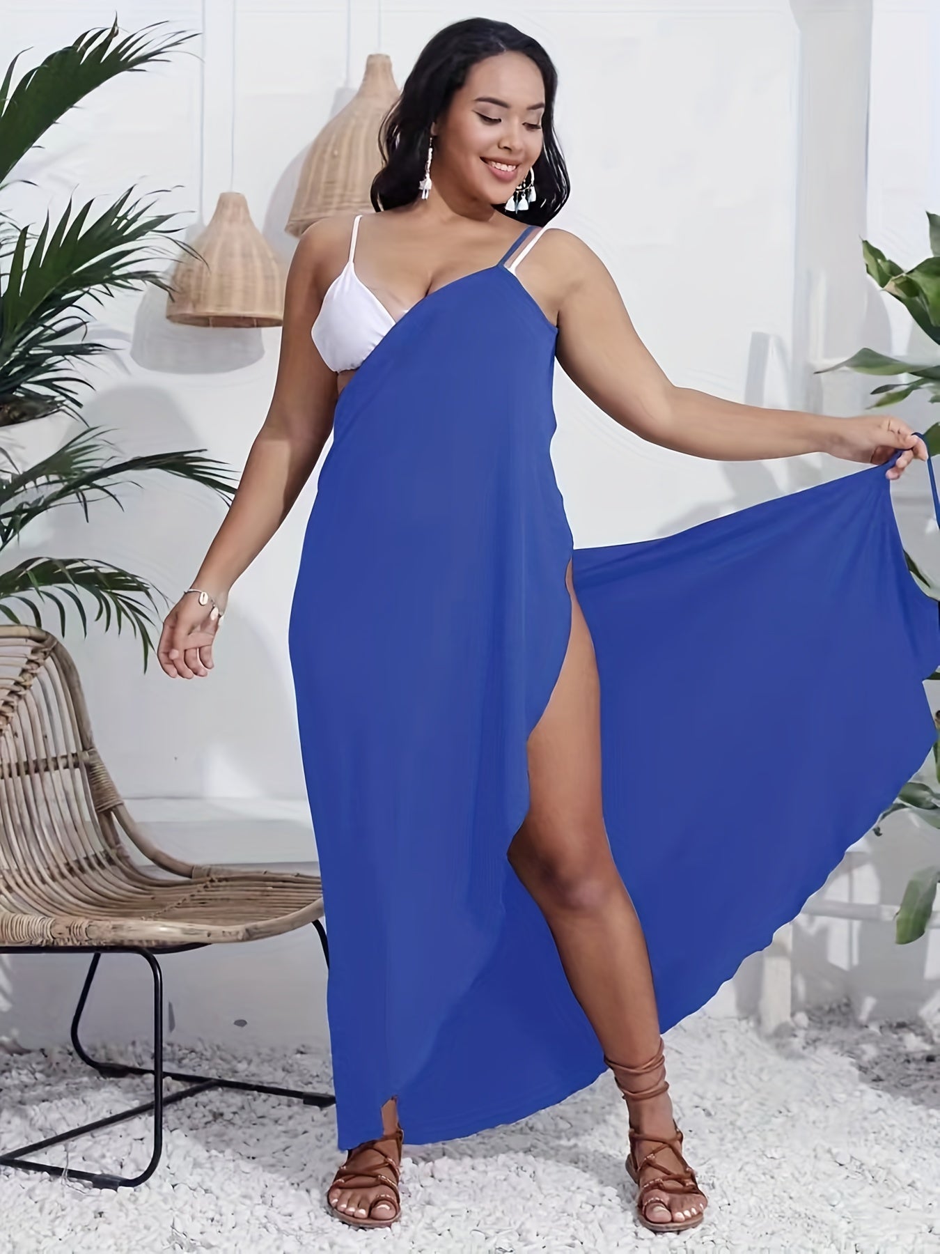 Sexy Plus Size Wrap Maxi Dress with High Split