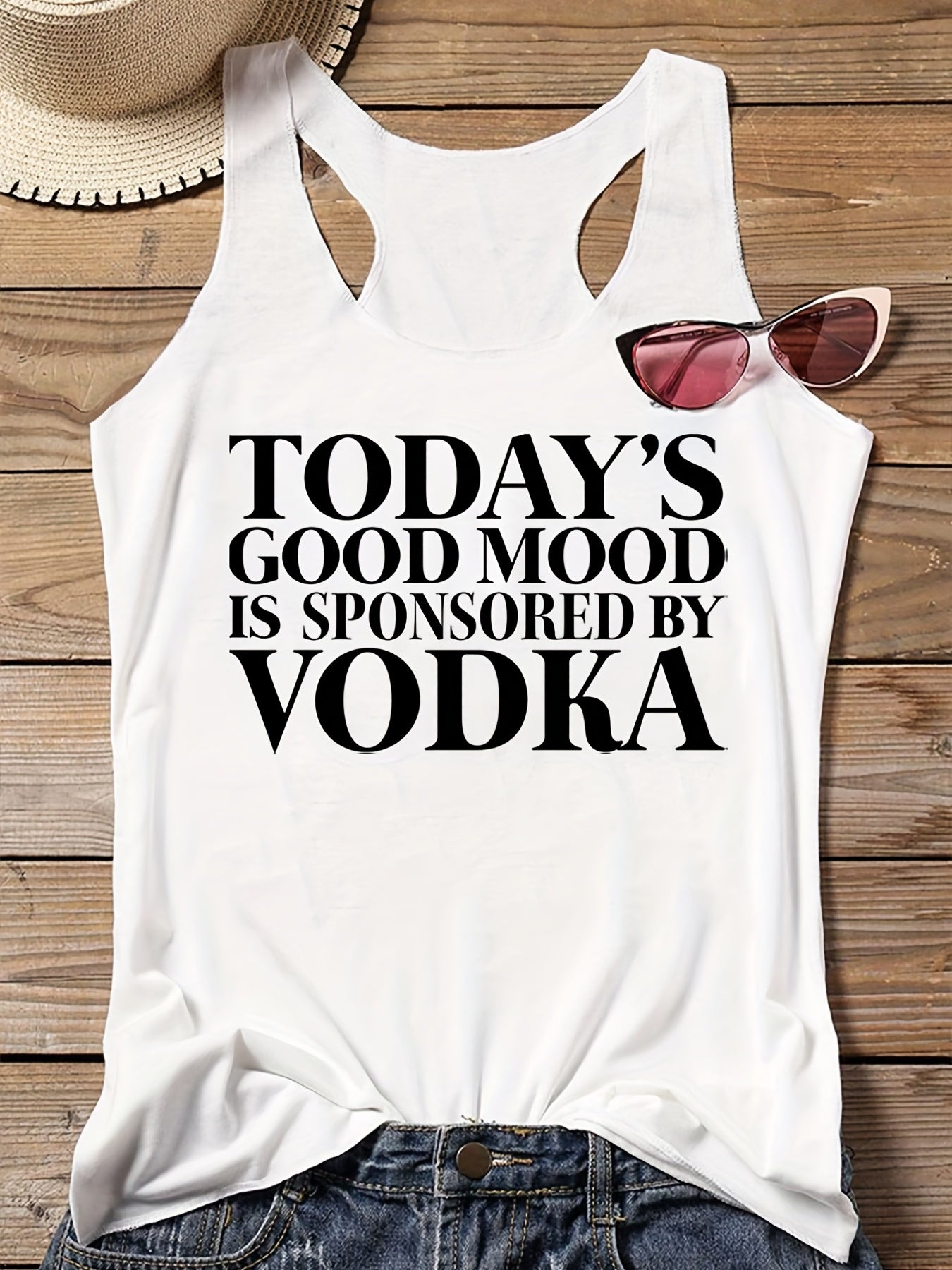 Letter Print Sleeveless Tank Top Racer Back Stretchy Summer Sports Top