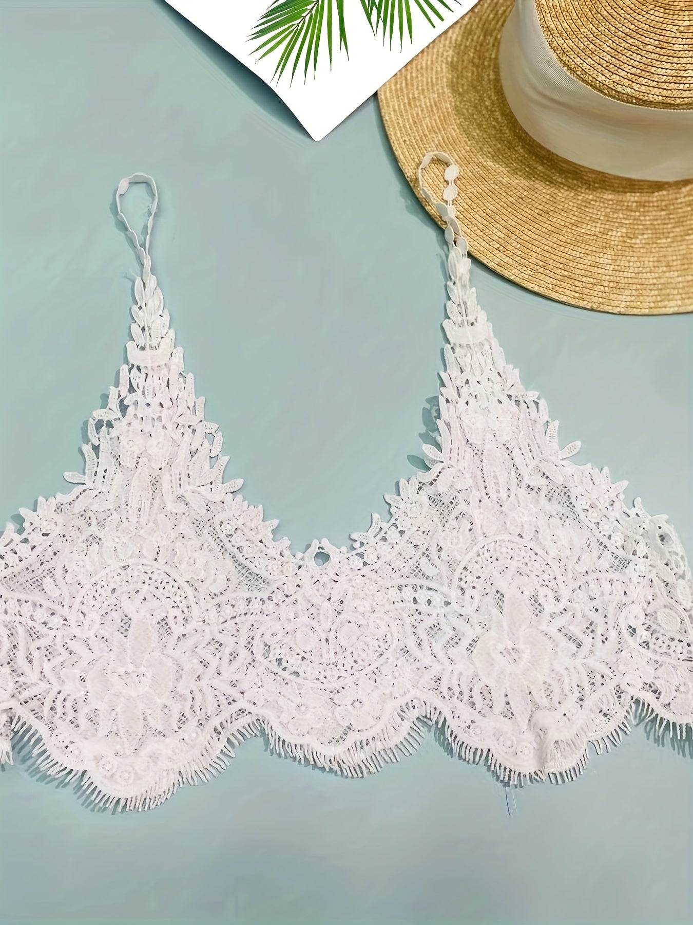 Sheer Fringe Trim V Neck Beachwear Top