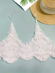 Sheer Fringe Trim V Neck Beachwear Top