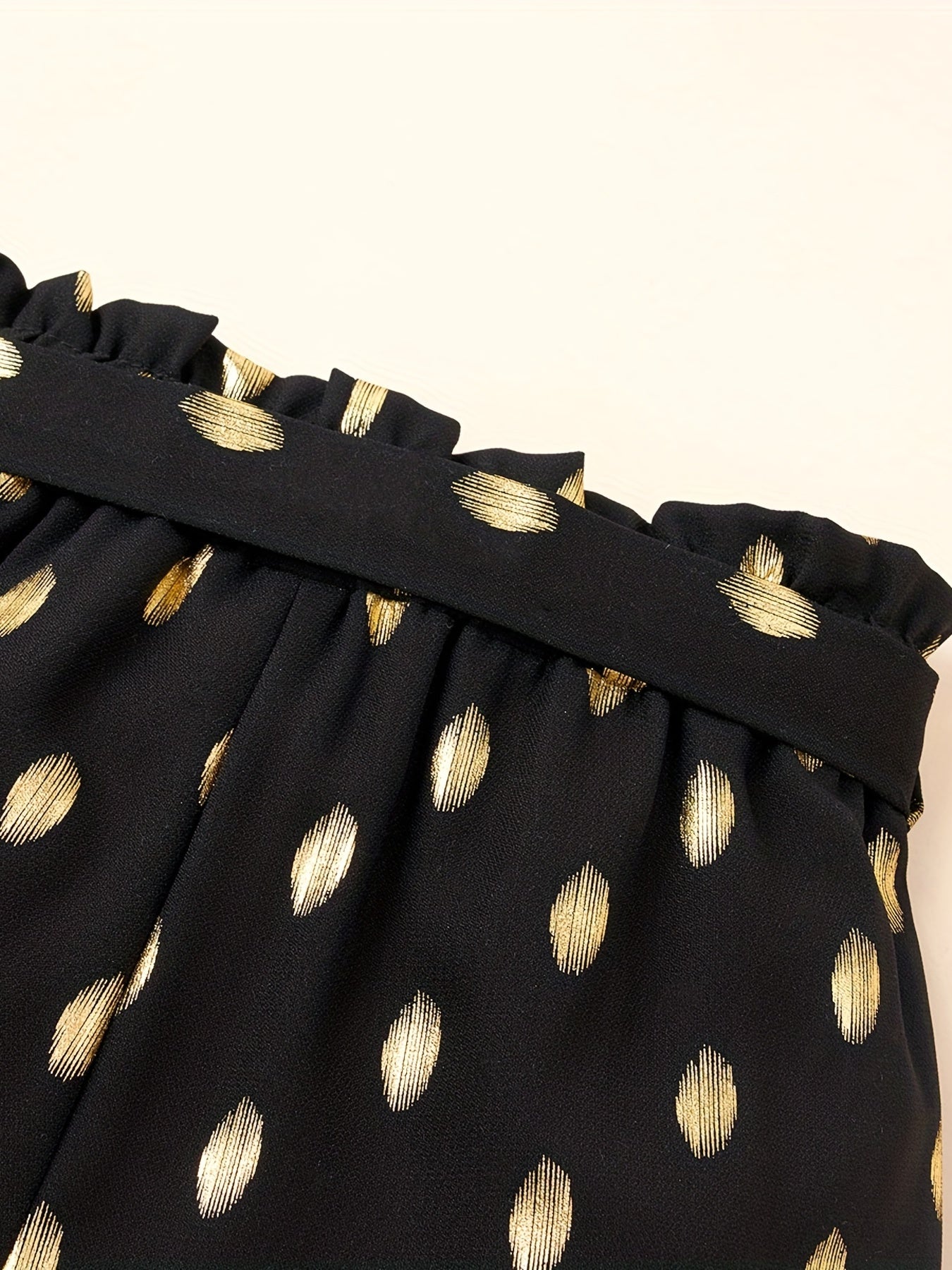 Girls Golden Polka Dots Print Bow Belted Shorts for Summer