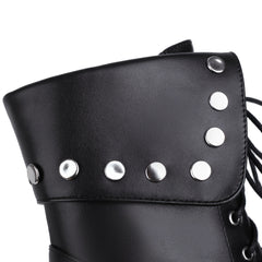 Studded High Heel Lace-Up Platform Boots