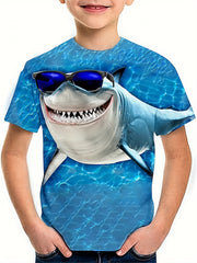 Shark Sunglasses Graphic Tee for Boys Breathable & Stretchy Summer Shirt