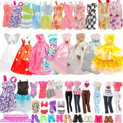 11-Piece Doll Dress Up Set with Gowns, Tops, Pants, Bikinis, Skirts & Hangers